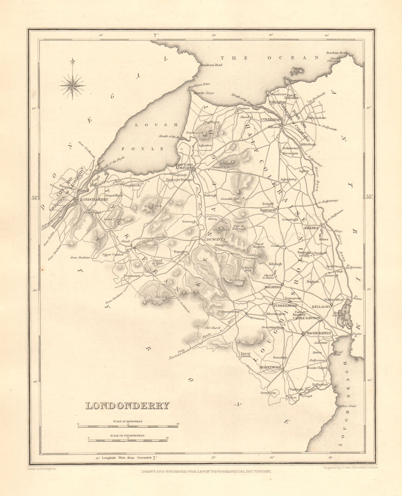 COUNTY LONDONDERRY antique map for LEWIS by CREIGHTON & DOWER - Ulster 1846